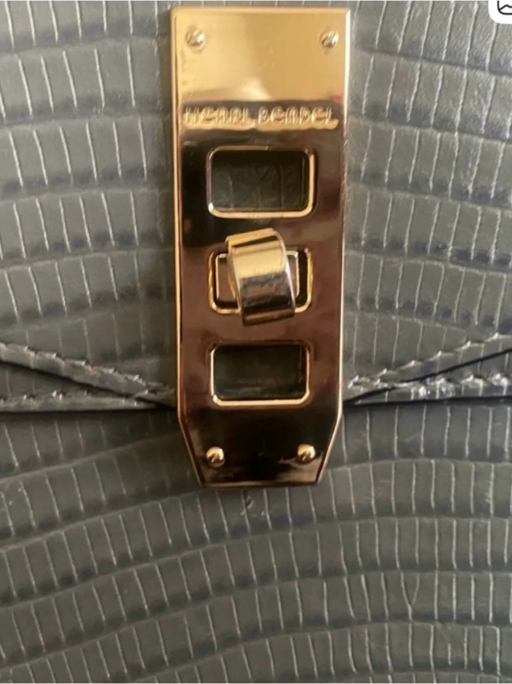henri bendel grey Textured Top-Handle Satchel with Gold Lock